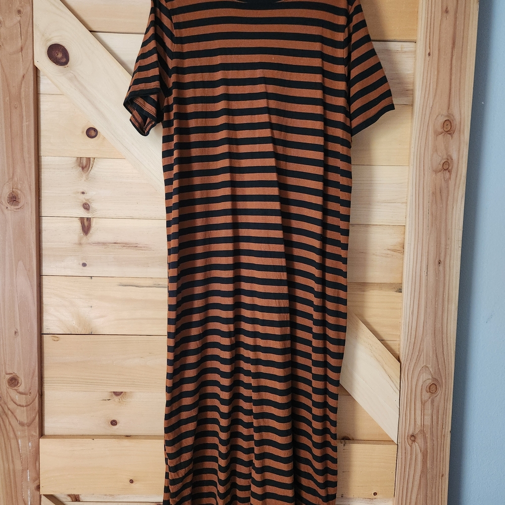 Old Navy Black and Brown Striped Long Sleeve Dress